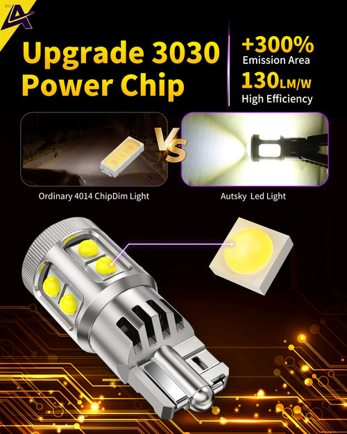 AUTSKY 194 LED Bulb White for License Plate Dome Map Light, T10 168 2825 W5W LED Bulbs 6500K Super Bright, Canbus Error Free 11-SMD 3030 Chips Replacement for Trunk Cargo Courtesy Door Lights (2-Pack)