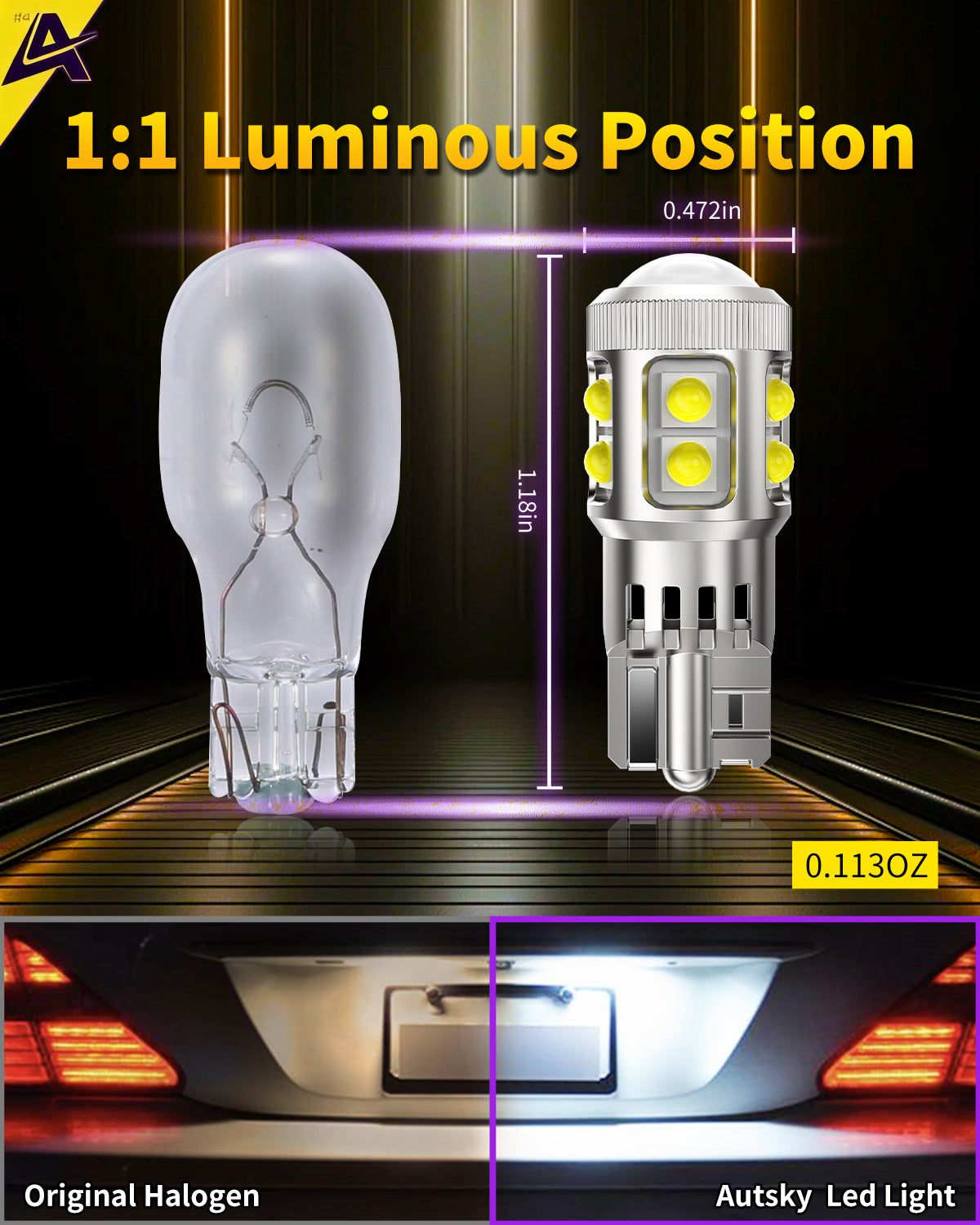 AUTSKY 194 LED Bulb White for License Plate Dome Map Light, T10 168 2825 W5W LED Bulbs 6500K Super Bright, Canbus Error Free 11-SMD 3030 Chips Replacement for Trunk Cargo Courtesy Door Lights (2-Pack)
