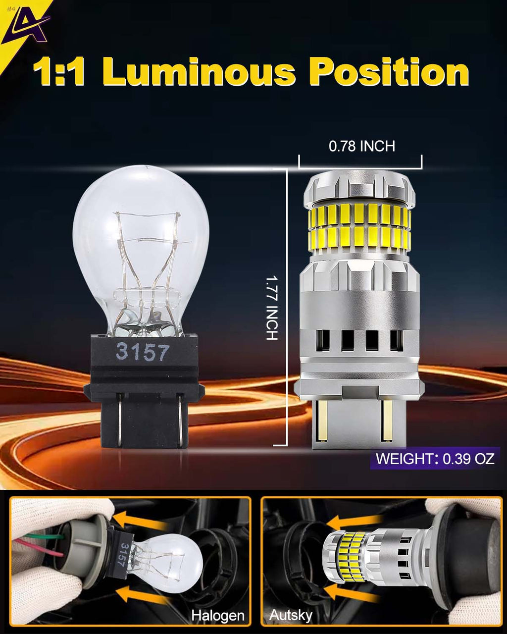 AUTSKY Reverse Light Bulbs, 3157 LED Bulb White, 500% Brighter 3156 3057 4157 4114 T25 Bulbs 60-SMD 3014 LED Chipset , DRL, Backup Light, Pack of 2