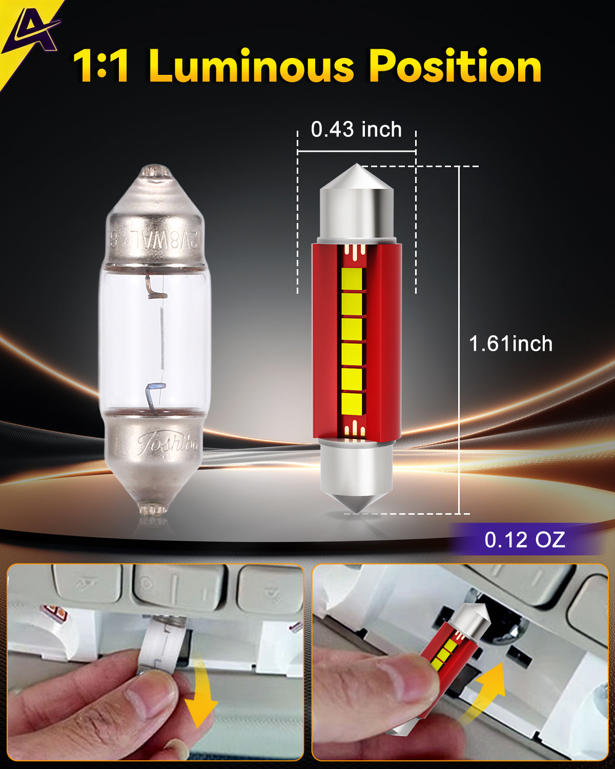 AUTSKY 41MM 42MM Festoon LED Bulb White for Interior Dome Map Vanity Mirror Sun Visor Lights, 211-2 212-2 578 569 214-2 LED Bulbs 6500K Super Bright, Canbus Error Free 6-SMD 2525 Chips (4-Pack)